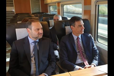 Sánchez was accompanied on the inaugural train by Minister of Development José Luis Ábalos.